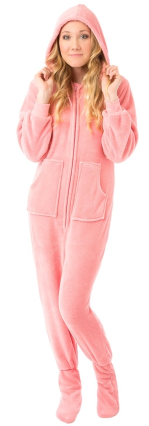 Pink Hoodie Plush Footed Pajamas wDrop Seat