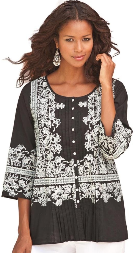 Plus Size Embroidered Print Bigshirt
