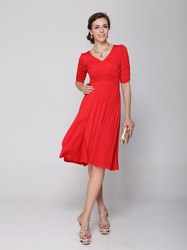 Sleeve Ruched Waist Classy V-Neck Casual Cocktail Dress