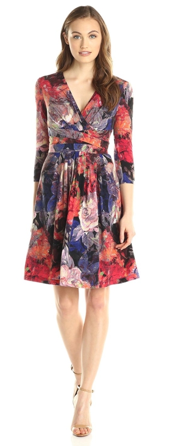 Adrianna Papell Women's Floral Pleated Fit and Flare Dress