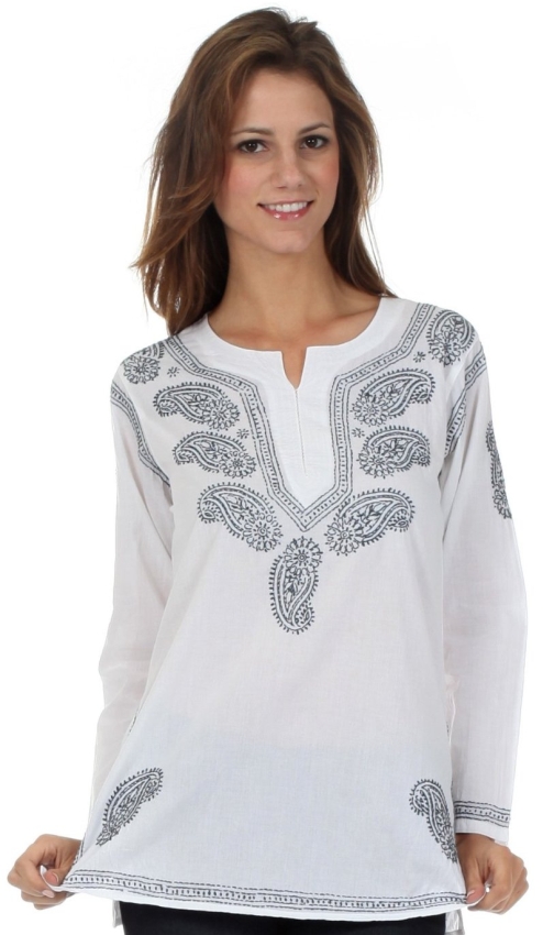 Embroidered Cotton Long Sleeve Blouse
