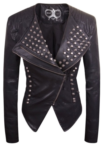 Asymmetrical Zip Front Leather Motorcycle Jacket | Raluca Fashion