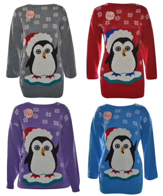 Jumper Winter Sweater Snowflakes Penguin