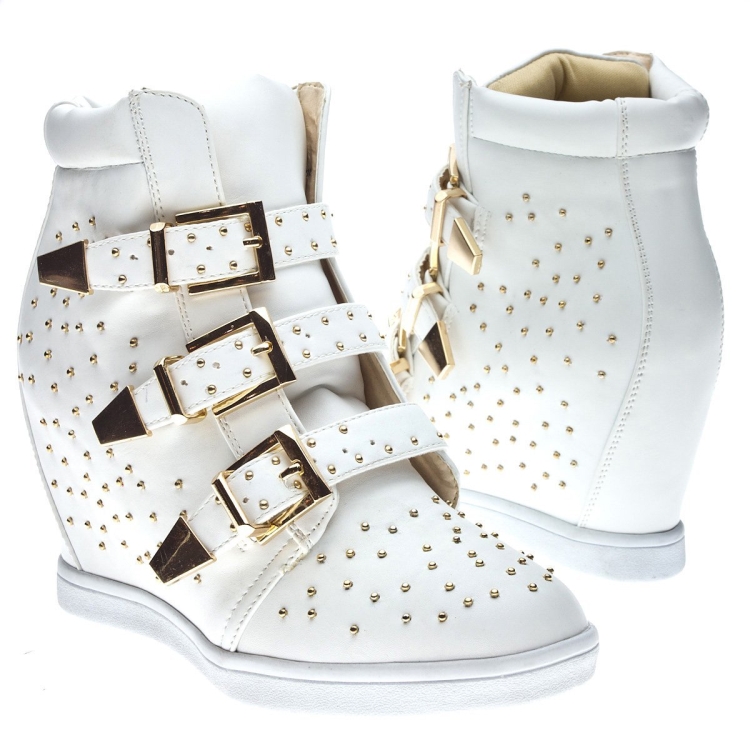 Studded Buckle High Top Wedge Sneaker