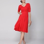 Sleeve Ruched Waist Classy V-Neck Casual Cocktail Dress