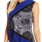 Print Blocked Asymmetrical V-Neck