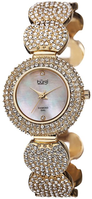 Swiss Quartz Diamond Mother-of-Pearl Dial Crystal Accented Gold Watch