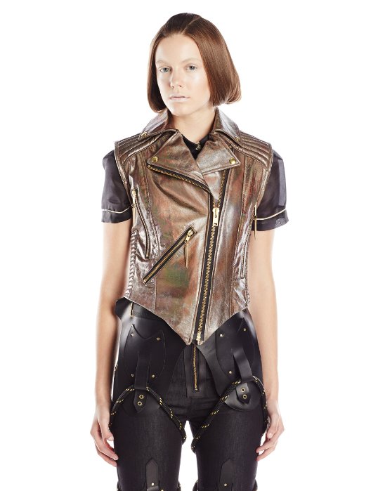 Viktor Luna Women's Hologram Moto Leather Vest with Iridescent Leather