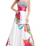 Floral Printed Ruffles Sweetheart Neckline Sequins