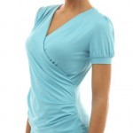 Women's Puffed Short Sleeve Faux Wrap Top