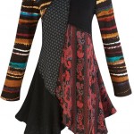 Women's Textured Spice Patchwork Long Sleeve Tunic Top