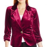 Velvet Rouched Sleeve One Button Blazer