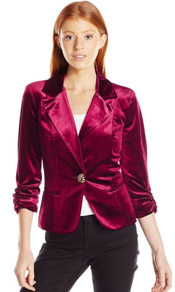 Velvet Rouched Sleeve One Button Blazer Raluca Fashion