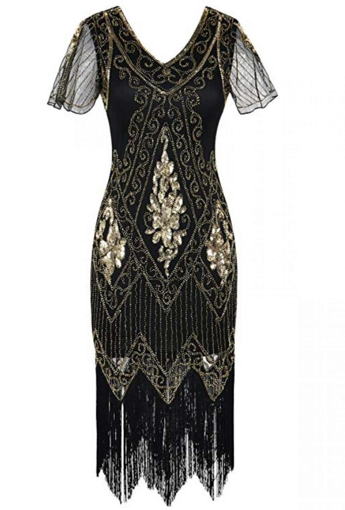 1920s Flapper Dress - Sequin Art Deco Gatsby Cocktail Dress With Sleeves - View #3