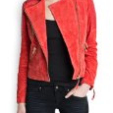 Mango Women’s Combi Leather Biker Jacket, Red, Xxs
