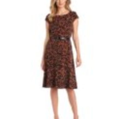 Anne Klein Women’s Cap Sleeve Leopard Print Dress, Multi, 10
