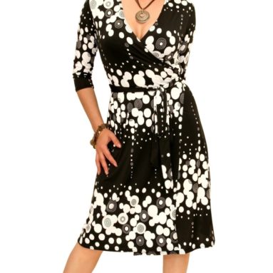 Black and White Patterned Wrap Dress