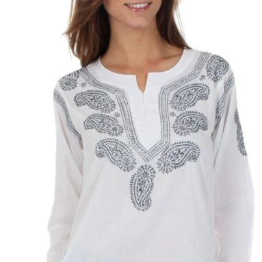 Embroidered Cotton Long Sleeve Blouse