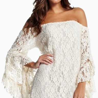 Lace Look Dress Off Shoulder Bell Sleeve