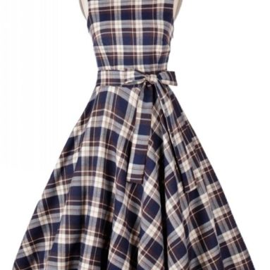 Hepburn Style Vintage Grid Swing Dress