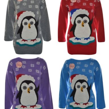 Jumper Winter Sweater Snowflakes Penguin
