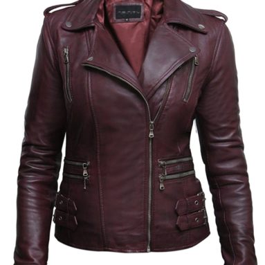 Ladies Womens Real Leather Biker Jacket