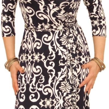 Navy and Ivory Print Wrap Dress