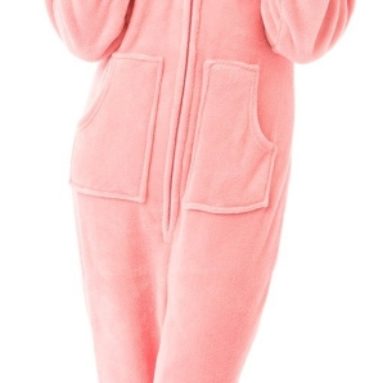 Pink Hoodie Plush Footed Pajamas w/Drop Seat