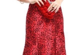 Red Satin Floral Printed Ruffles dress